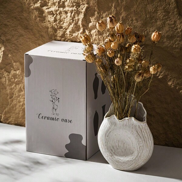 1 Piece Of White Ceramic Vase -Modern Minimalist Round Matte Puweed Vases Are Suitable For Home Decoration, Wedding, Party, Office, Bedroom -Farmhouse -Bosnia And Creative Design Decorative Gifts