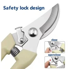 Ivory White Handle Stainless Steel Pruning Shears, Garden Bonsai Tree Clippers, Straight & Curved Blades