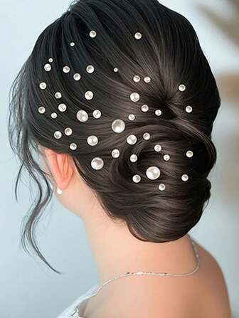 Approximately 335pcs Rhinestone & Pearl Hair Accessories, Suitable For Girls' Party Headwear (Random Positioning)