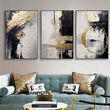 Set Of 3 Modern Golden Abstract Canvas Wall Art , Frameless Posters For Living Room Decor, Indoor Portrait Orientation Wall Art Decorative Murals, Home Decor, Poster Art,Canvas Wall Poster Gifts Birthday Graduation - Multicolor - View 8