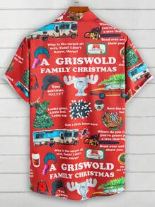 Áo sơ mi tay ngắn có túi nút cỡ lớn in họa tiết tiệc Giáng sinh 3D kỹ thuật số cho nam - Màu Đỏ Sâu - Xem 3