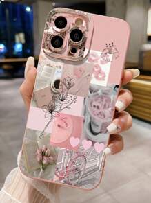 1pc Bubble Tea Illustration Anti-Drop Phone Case Compatible With Apple, /Galaxy, Infinix, Redmi, OPPO, VIVO, Realme - Pink - View 1