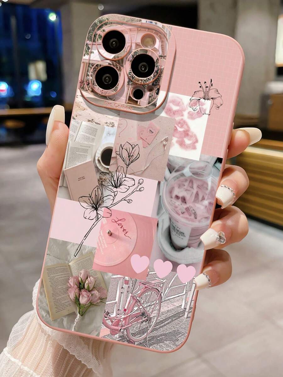 1pc Bubble Tea Illustration Anti-Drop Phone Case Compatible With Apple, /Galaxy, Infinix, Redmi, OPPO, VIVO, Realme - Pink - View 1