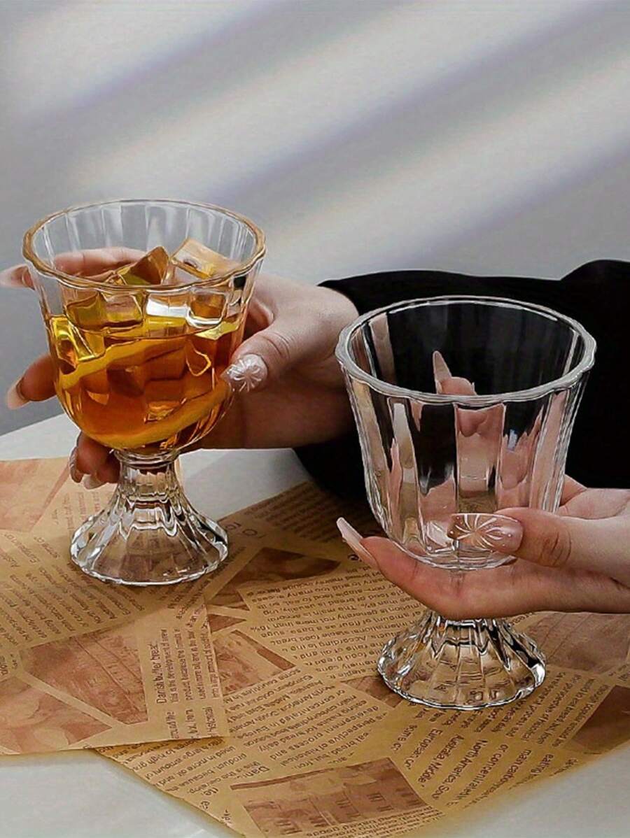 1 件复古风格花卉玻璃高脚杯，香槟/葡萄酒/饮料杯