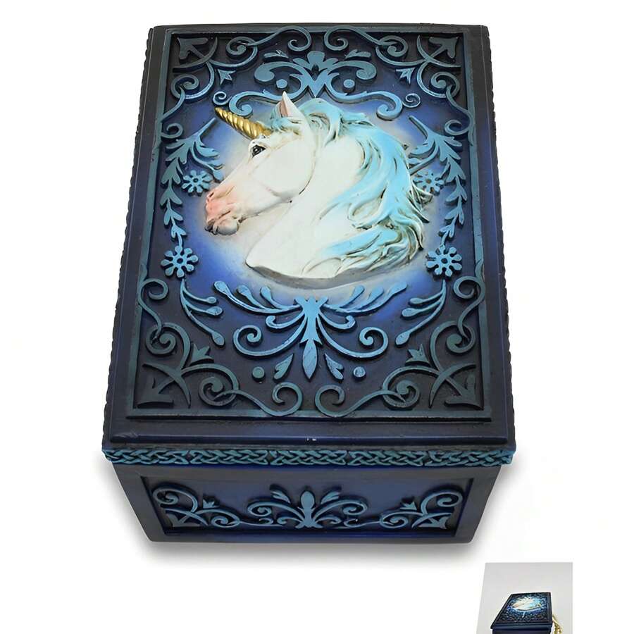 FC Design 5"W Blue Unicorn Trinket Box Figurine Statue Sculpture Ornament Decoration Home/Room Decor And Unique Gift Ideas For Housewarming, Holidays And Birthdays - 彩色 - 查看 1