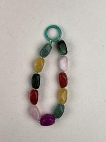 1 件混色串珠项链链玉石珍珠玛瑙琥珀不对称石双钩手机相机挂带包饰适合日常生活聚会节日礼物冬季女士 - 彩色 - 查看 9