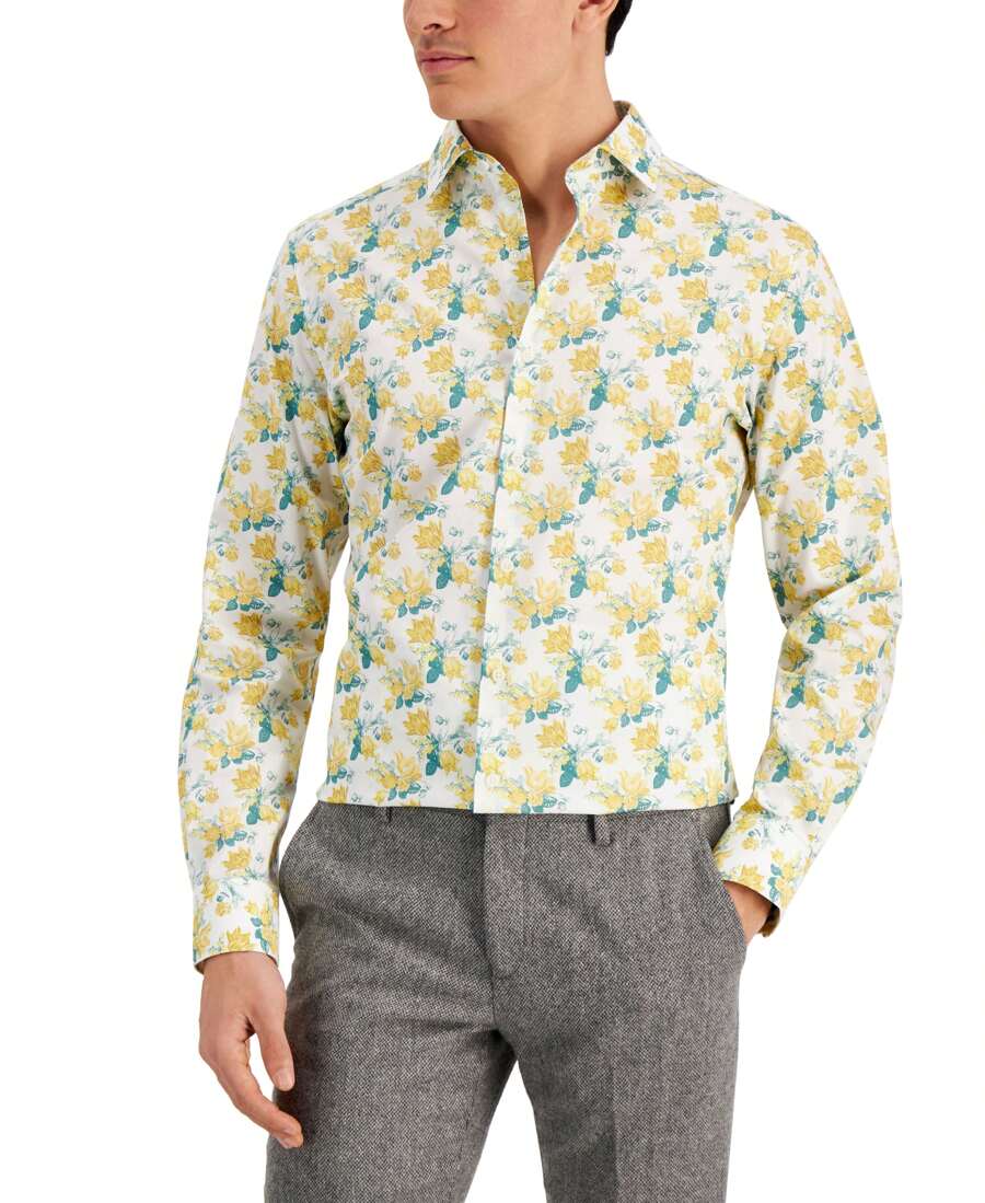 Bar III Mens Slim Fit Floral Dress Shirt