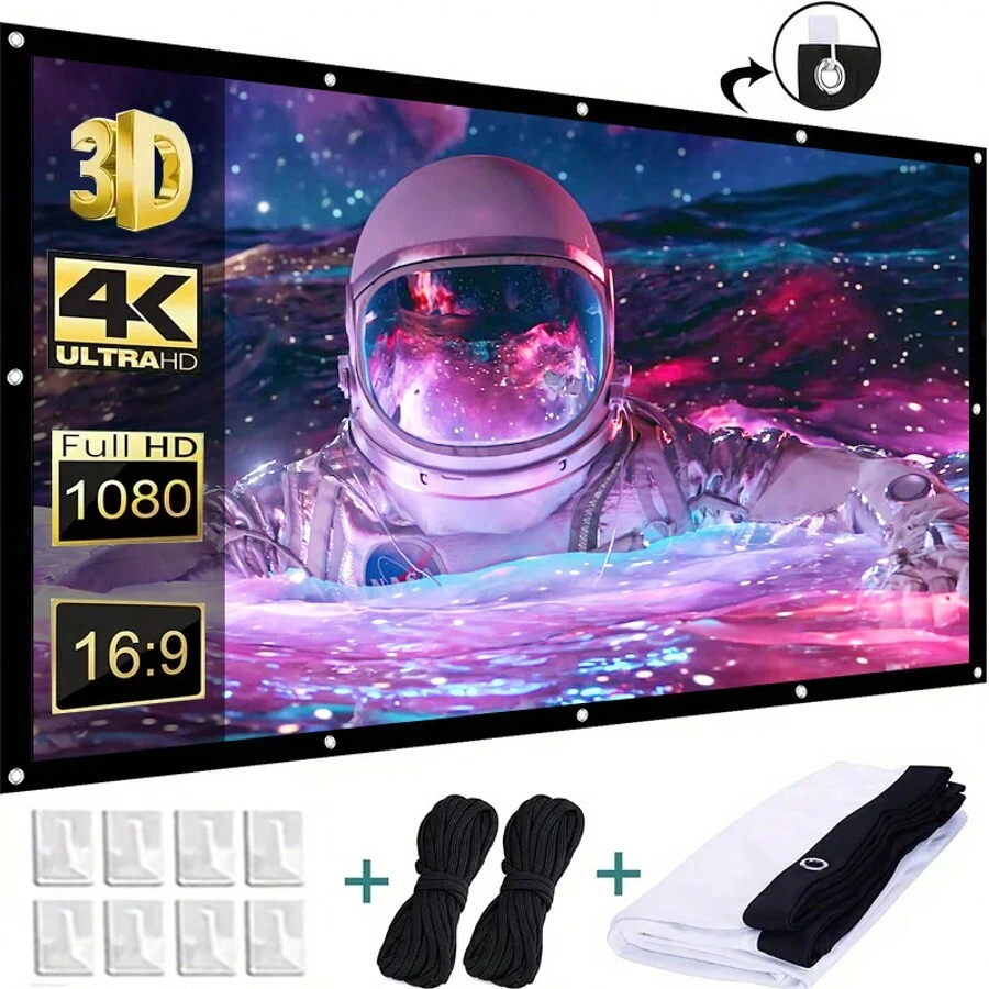 100/120/150 Inch 16:9 HD Projection Screen Foldable Anti-Crease Portable Projector Movies Screens For Home Theater Outdoor Indoor Projector Screen, Portable And Foldable Projector Screen