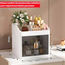 1pc Vanity Makeup Storage Box, Foldable & Sliding Door Design, Clear Cover Cosmetic Display Cabinet, Large Capacity Skincare & Cosmetics Organizer, Ideal Gift For Women, Fits Bedroom & Bathroom Vanities To Store Lipsticks, Brushes, Nail Polish,For Holiday Beach, Bathroom Collection, Bedroom Collection, Large Capacity