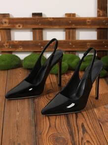 Women's Shiny Patent Leather Stiletto High Heels, Black, 2025 New Arrival