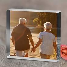 1pc Custom Acrylic Photo Block - Personalized Couple & Family Portrait Display, Perfect Gift For Friends & Family, Romantic Elegant Keepsake, No Power Needed, Ideal For Home Decor & Christmas, Valentine's Day