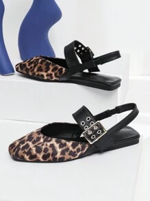 Giày bệt kiểu Mary Jane có khóa dây da báo 2024, Giày ba lê mũi vuông đế bằng mới dành cho nữ - Nhiều màu - Xem 2