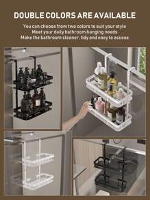 Scaffale portaoggetti da bagno in metallo a 2 ripiani, adatto per l'organizzazione dell'area dietro la doccia, può contenere shampoo, balsamo, prodotti per la cura della pelle, senza necessità di foratura per l'installazione, applicabile per bagno, cucina, camera da letto, colori bianco/nero