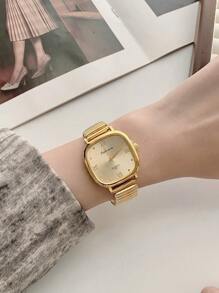 1 件简约金色方形石英女士手表，适合日常装饰 - 金色 - 查看 2