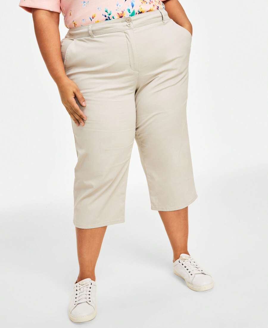 Karen Scott Plus Size Comfort Waist Capri Pants - Stone - View 1