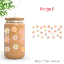 1Pc/4Pcs Daisy Strawberry Flower Heart UV Dtf Cup Wraps Transfer Sticker For Cup Mug Watter Bottle Tumbler Laptop Furniture Phonecase Waterproof & Scratch-Resistent UV Dtf Wraps Decal For 16oz Libbey Glass Cup DIY Craft Decorations Rub On Transfers Stickers For 16 Oz Libbey Glasses Mug Tumbler Bottle Phone Laptop Furniture Back To School
