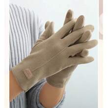 Guantes de invierno para hombre con pantalla táctil cálida, además de terciopelo interior de gamuza, moda Simple, sólido, grueso, para ciclismo al aire libre - Negro - Ver 6