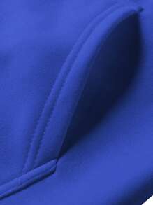2Pcs Womens Spring Fall Sportswear Solid Color Hooded Long Sleeves Sweatshirt Drawstring Slacks Set Streetwear - Blue - View 3