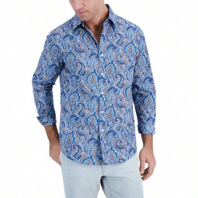 Club Room Mens Long Sleeve Jewel Paisley Shirt