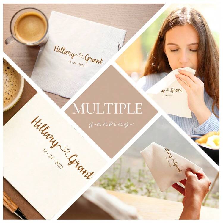 20-500pcs Custom Cocktail Napkins, 3-Ply Personalized Paper Napkins For Birthday, Bridal Shower, Bachelorette, Engagement Party, Suitable For Couple, Lovers, Romantic Decor, Disposable Beverage/Dessert Napkins For Wedding Table Decorations, Personalized Wedding Napkins, Christmas Decor - White - View 7