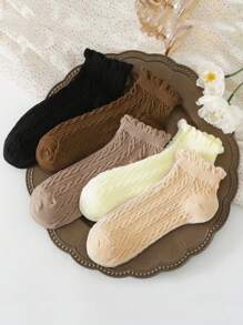 5pairs Solid Lettuce Trim Crew Socks - Multicolor - View 1