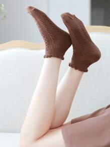 5pairs Solid Lettuce Trim Crew Socks - Multicolor - View 5