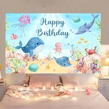1 Stück Cartoon Ozean-Wal & Delfin fröhlicher Geburtstags Party Hintergrund, Fotografie Hintergrundtuch
