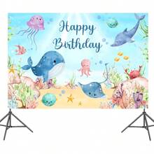 1 Stück Cartoon Ozean-Wal & Delfin fröhlicher Geburtstags Party Hintergrund, Fotografie Hintergrundtuch