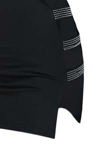 Womens Tube Tops Pencil Dress Solid Color Rhinestone Hollow Skinny Short Dress - Black - View 2