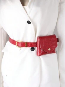 Cinturón de cuero con textura de cocodrilo estilo vintage Y2K para mujer, rojo, accesorio moderno, nuevo diseño 2024 para verano, escuela, otoño, Halloween