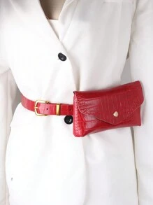 Cinturón de cuero con textura de cocodrilo estilo vintage Y2K para mujer, rojo, accesorio moderno, nuevo diseño 2024 para verano, escuela, otoño, Halloween