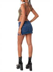 Women's Summer Mini Tank Tops Solid Color Sleeveless Backless One Shoulder Vest Tops - Grey - View 5