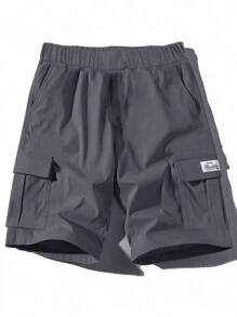 3pcs Teen Boy Casual Athletic Outdoor Cargo Shorts, Spring & Autumn - Dark Grey - View 5