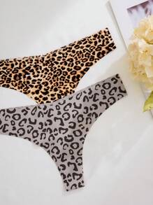 5pcs Pack Women's Sexy & Comfortable Leopard Print Thong Panties - Multicolor - View 5