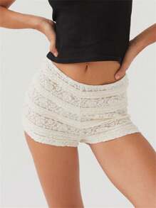 Women's Lace Shorts Slim Flower See Through Elastic Waist Mini Shorts For Summer Streetwear - trắng - Xem 4