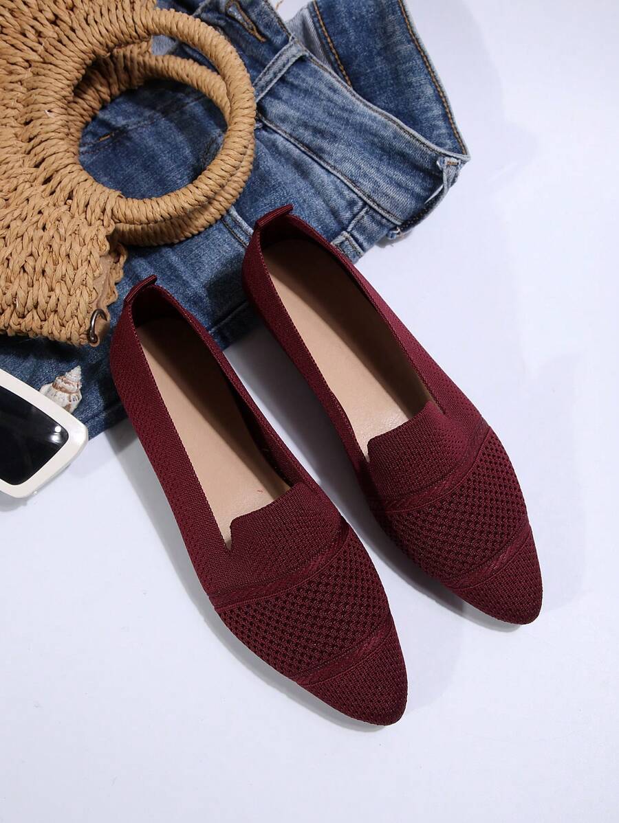 2026 女士尖头套脚鞋，高端舒适户外时尚百搭透气平底鞋 - 酒紅色 - 查看 1