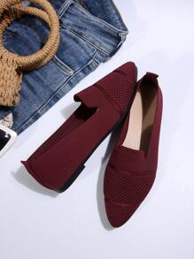 2026 女士尖头套脚鞋，高端舒适户外时尚百搭透气平底鞋 - 酒紅色 - 查看 2