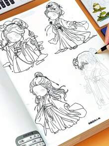 Anime Style Character Drawing Outline Tracing Sketchbook, Manga Illustration Guidebook For Q-Version Anime Beginner Practice - Thickened 3 Books: Beautiful Girl + Beautiful Boy + Q Version Ancient Style Characters - View 8