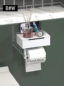 1个卫生纸架 - 带湿巾盒和储物架，自粘式壁挂浴室收纳架，卫生纸卷架，完美收纳卫生湿巾，白色/黑色浴室配件/浴室工具 - 彩色 - 查看 13