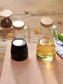 1 Stück Borosilikatglas Ölflasche mit Silikondüse und Bambuskappe, großes Fassungsvermögen, transparent, lebensmittelsicherer Gewürzflasche mit Skalierung - Verschiedenfarbig - Übersicht 4