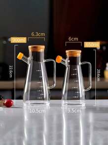 1 Stück Borosilikatglas Ölflasche mit Silikondüse und Bambuskappe, großes Fassungsvermögen, transparent, lebensmittelsicherer Gewürzflasche mit Skalierung - Verschiedenfarbig - Übersicht 2