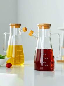 1 Stück Borosilikatglas Ölflasche mit Silikondüse und Bambuskappe, großes Fassungsvermögen, transparent, lebensmittelsicherer Gewürzflasche mit Skalierung - Verschiedenfarbig - Übersicht 3