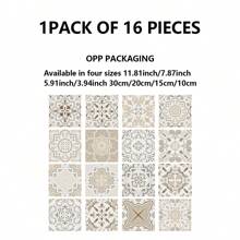 16pcs Mandala Pattern Tile Decals, Self-Adhesive Waterproof And Oil-Resistant PVC Stickers For Kitchen - Multicolor - View 8