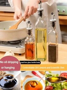 1pc 150ml/250ml/500ml Household Glass Oil Bottle/Olive Oil Soy Sauce Vinegar Dispenser/Kitchen Seasonings Storage Bottle Storage Container Oil Dispenser, Suitable For Cooking, Baking, Salad, Barbecue, Gold Cap Glass Oil Bottle, Silver Cap Oil Bottle, Kitchen Supplies, Kitchen Gadgets