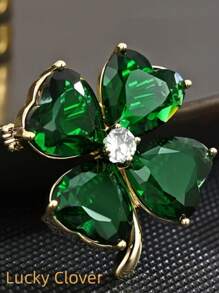 1pc Elegant Green Lucky Clover Alloy Crystal Leaf Pin Brooch, Fashion Clothing Accessory Dress Accessories Pin For Clothes Bag Charm School Office Accessories Shirts Jacket Jewelry Halloween Clothes Pin Funny Cute Teacher Gifts00 Costume Accessories Bag Charms - Four Leaf Clover - View 2