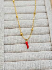 1pc Minimalist Chili Pepper Necklace, Stainless Steel Material With Vacuum Plating, Long-Lasting Color