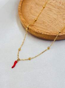 1pc Minimalist Chili Pepper Necklace, Stainless Steel Material With Vacuum Plating, Long-Lasting Color