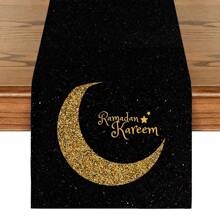 1Pc Ramadan Table Runner Blue Islamic Geometric Moon Star Lantern Pattern Farmhouse Table Runner Washable Outdoor Indoor Party Kitchen Home Dining Table Center Living Room Round Table Coffee Table Dinner Rectangular Table Restaurant Decoration - Black - View 5
