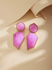 1 Pair 2024 New Exaggerated Geometric Colorful Acrylic & Metal Earrings, Unique Creative Design, Minimalist Style, Versatile For Women Party, Daily Wear, Gift
