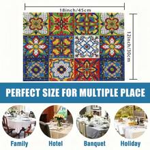 1pc/4pcs/6pcs Bohemian Mandala Placemats, Mexican Traditional Pattern And Geometric Grid, Bohemian Flowers, Washable Table Mats For Dining, Kitchen, Party